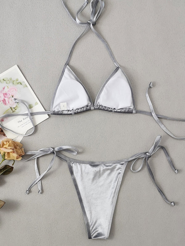 Women’s gold velvet sexy and elegant strappy bikini