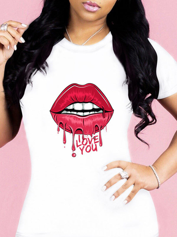 Women’s Graphic Lip Print Leisure T-Shirt
