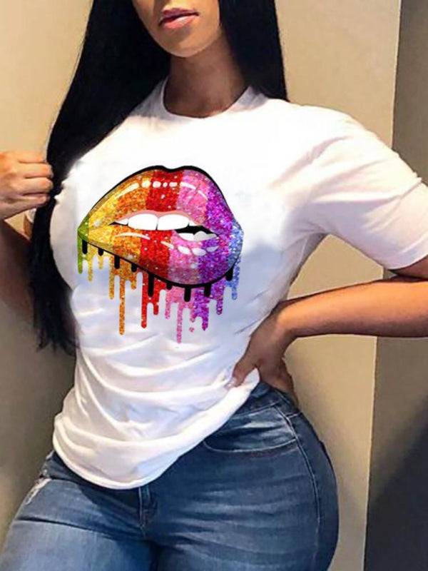 Women’s Graphic Lip Print Leisure T-Shirt - Pattern1 / S