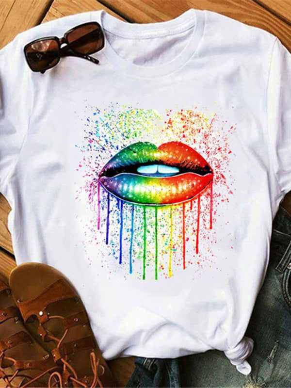 Women’s Graphic Lip Print Leisure T-Shirt - Pattern2 / S