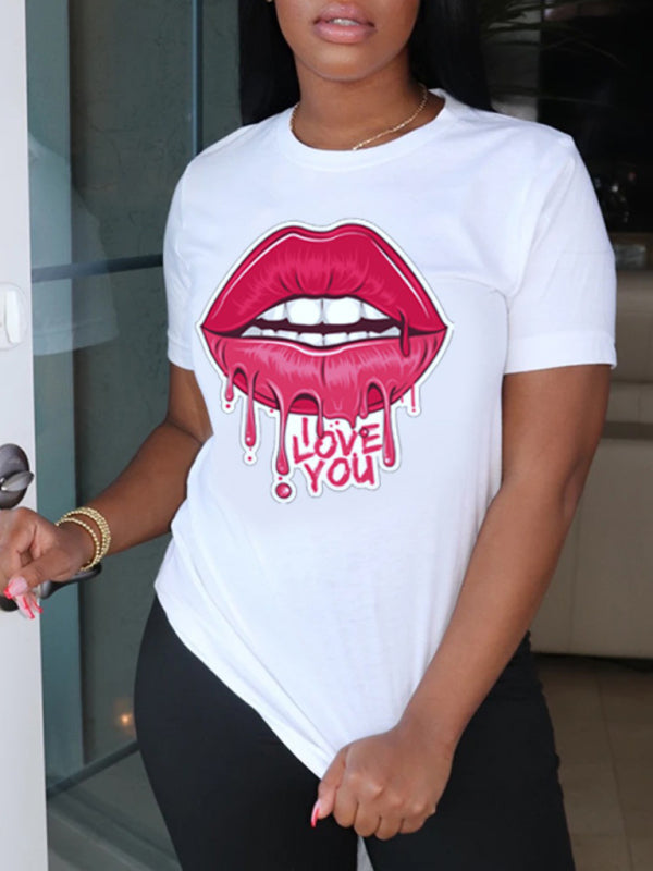 Women’s Graphic Lip Print Leisure T-Shirt - Pattern4 / S