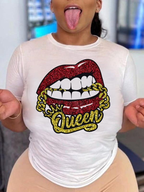 Women’s Graphic Lip Print Leisure T-Shirt - Pattern5 / S