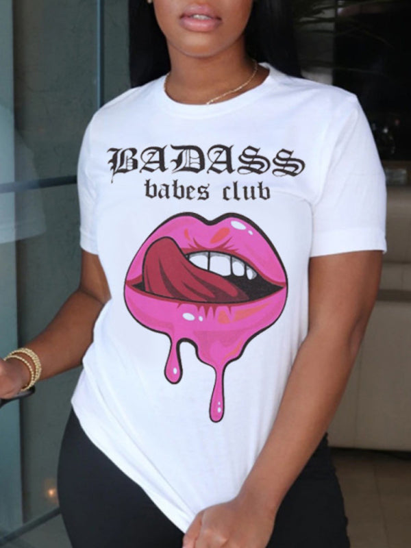 Women’s Graphic Lip Print Leisure T-Shirt - Pattern6 / S