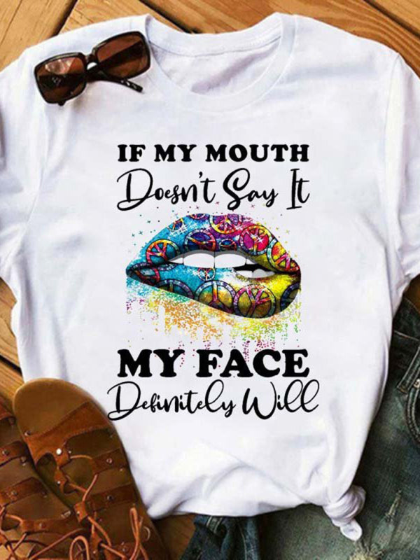 Women’s Graphic Lip Print Leisure T-Shirt - Pattern7 / S