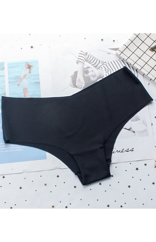 Women’s High Elasticity Solid Knit Panties Simple Style Underwear - Black / S