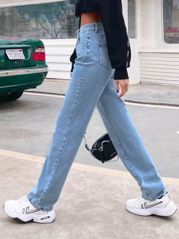 Women’s high waist all-match denim straight-leg trousers