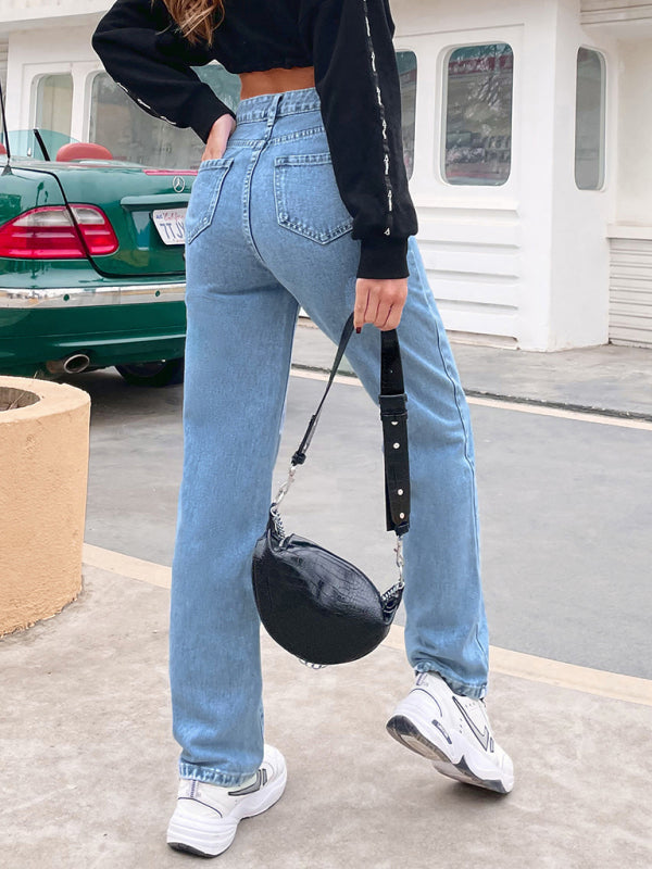 Women’s high waist all-match denim straight-leg trousers