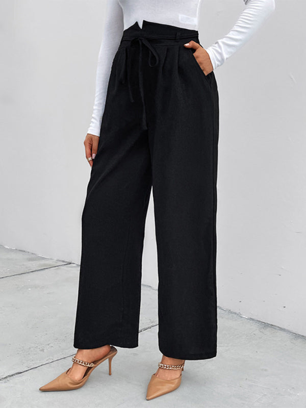 Women’s High Waist Loose Fit Wide Leg Trousers - Black / S