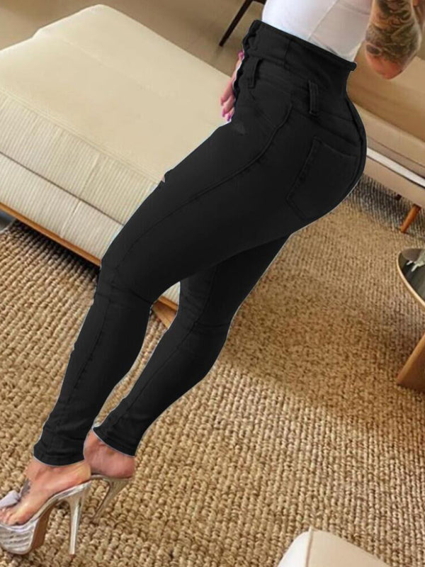 women’s high waist ripped jeans pencil pants