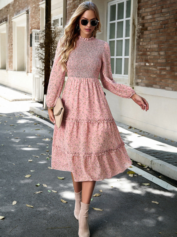 Women's holiday casual floral earring dress - Closther