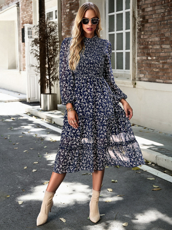 Women's holiday casual floral earring dress - Closther