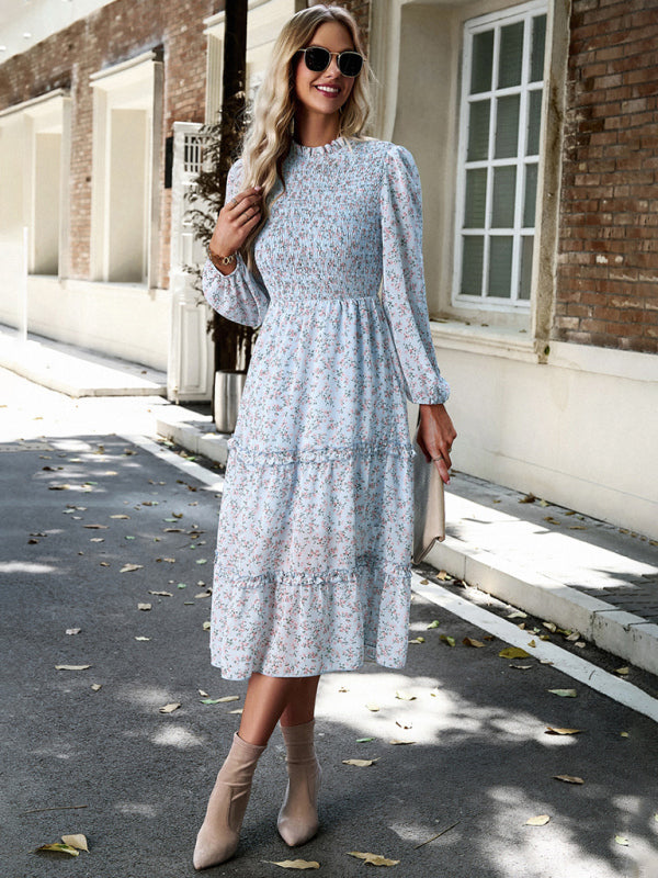 Women's holiday casual floral earring dress - Closther