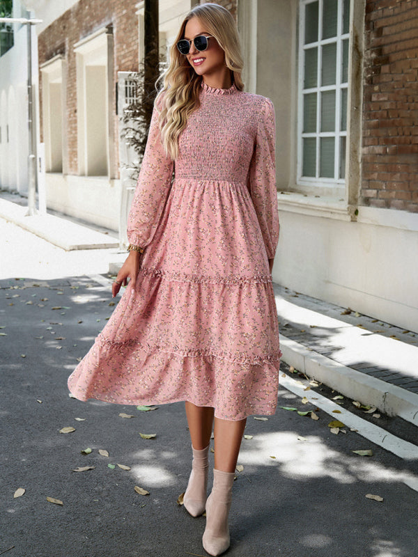 Women's holiday casual floral earring dress - Closther