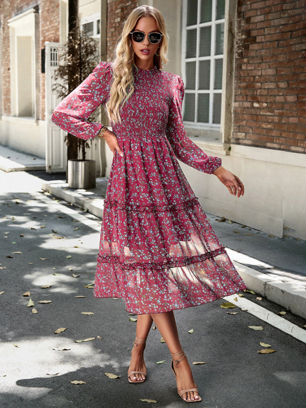 Women's holiday casual floral earring dress - Closther