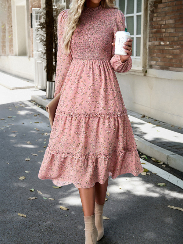 Women's holiday casual floral earring dress - Closther