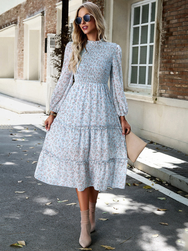 Women's holiday casual floral earring dress - Closther