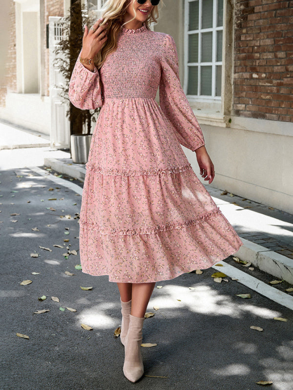 Women's holiday casual floral earring dress - Closther