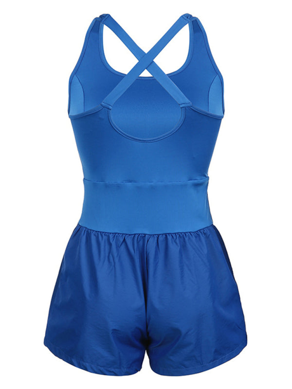Women’s Hollow Cross Loose Fitness Wear Tank Top Jumpsuit