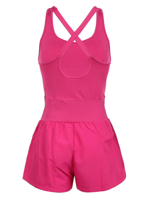Women’s Hollow Cross Loose Fitness Wear Tank Top Jumpsuit