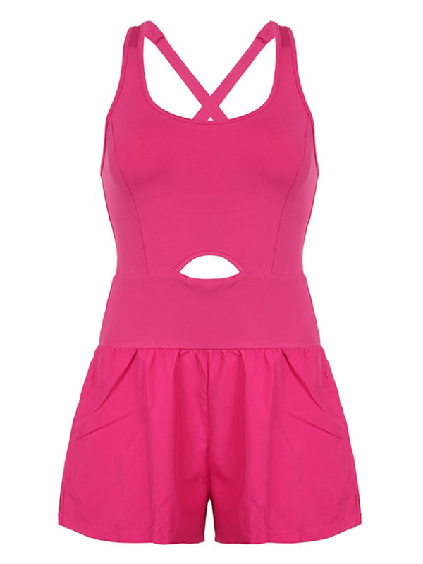 Women’s Hollow Cross Loose Fitness Wear Tank Top Jumpsuit