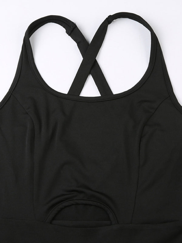 Women’s Hollow Cross Loose Fitness Wear Tank Top Jumpsuit