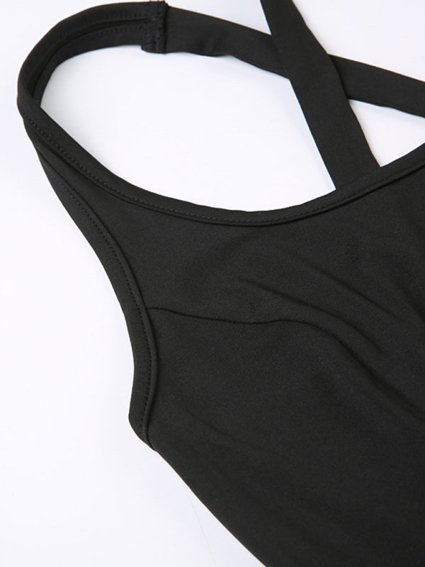 Women’s Hollow Cross Loose Fitness Wear Tank Top Jumpsuit