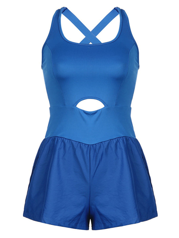 Women’s Hollow Cross Loose Fitness Wear Tank Top Jumpsuit