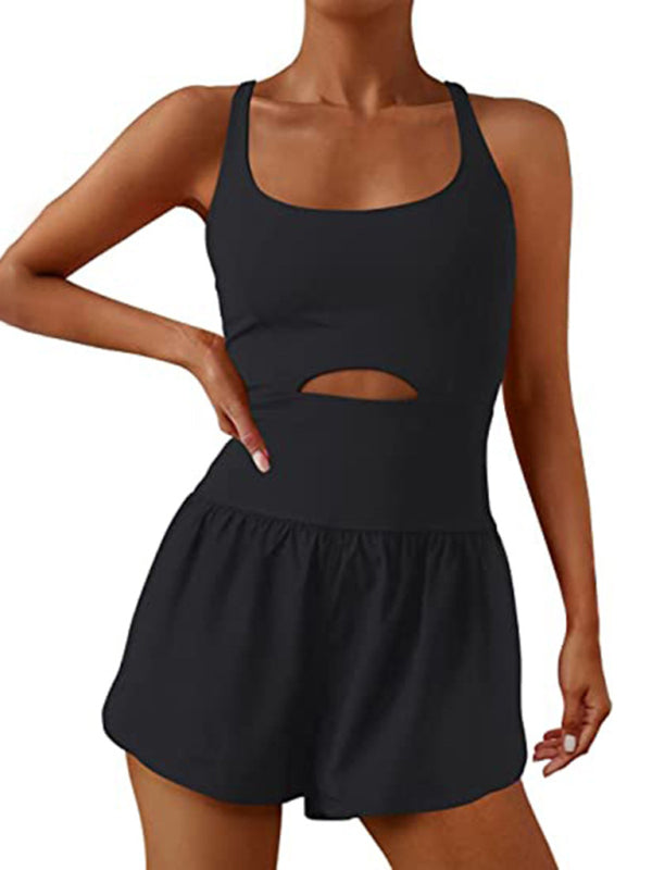 Women’s Hollow Cross Loose Fitness Wear Tank Top Jumpsuit