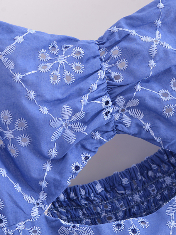 Blue embroidered eyelet top from Women’s Hollow Embroidery Slim Suspender Dress collection