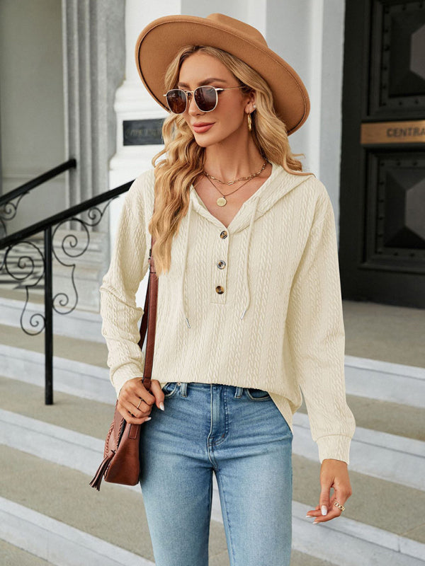 Women’s Hooded Button Loose Long Sleeve Sweatshirt