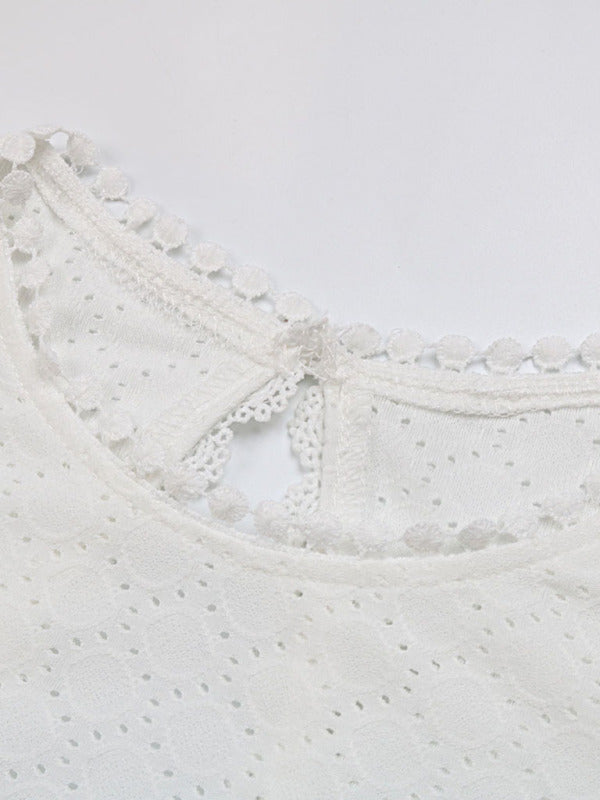 Women’s Knitted Casual Round Neck Jacquard Short Sleeve T-Shirt