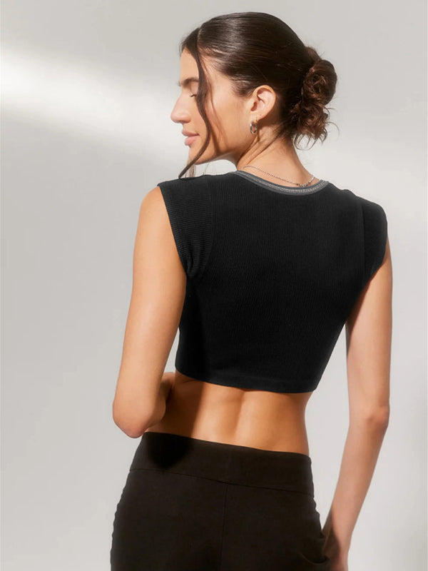 Women’s Knitted Half Cardigan Small Flying Sleeve Short Vest