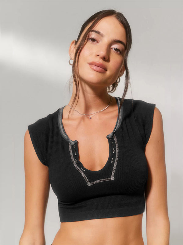 Women’s Knitted Half Cardigan Small Flying Sleeve Short Vest - Black / S
