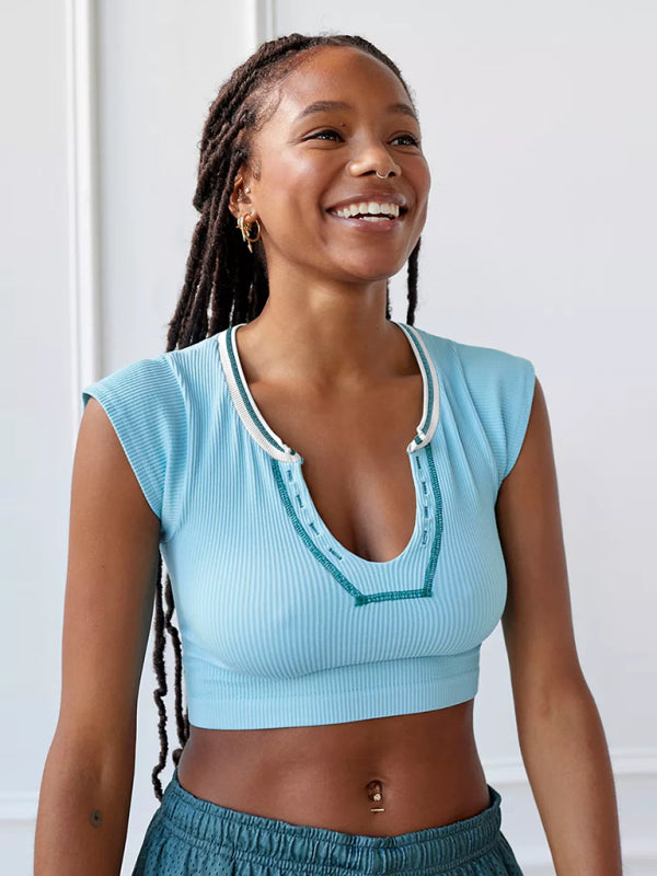 Women’s Knitted Half Cardigan Small Flying Sleeve Short Vest - Clear blue / S