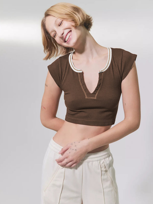 Women’s Knitted Half Cardigan Small Flying Sleeve Short Vest - Coffee / S
