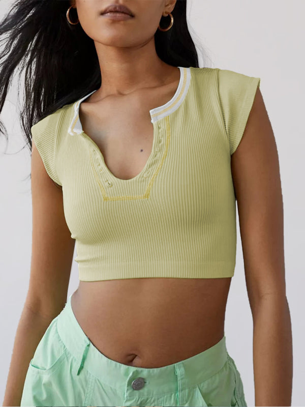 Women’s Knitted Half Cardigan Small Flying Sleeve Short Vest - Yellow / S