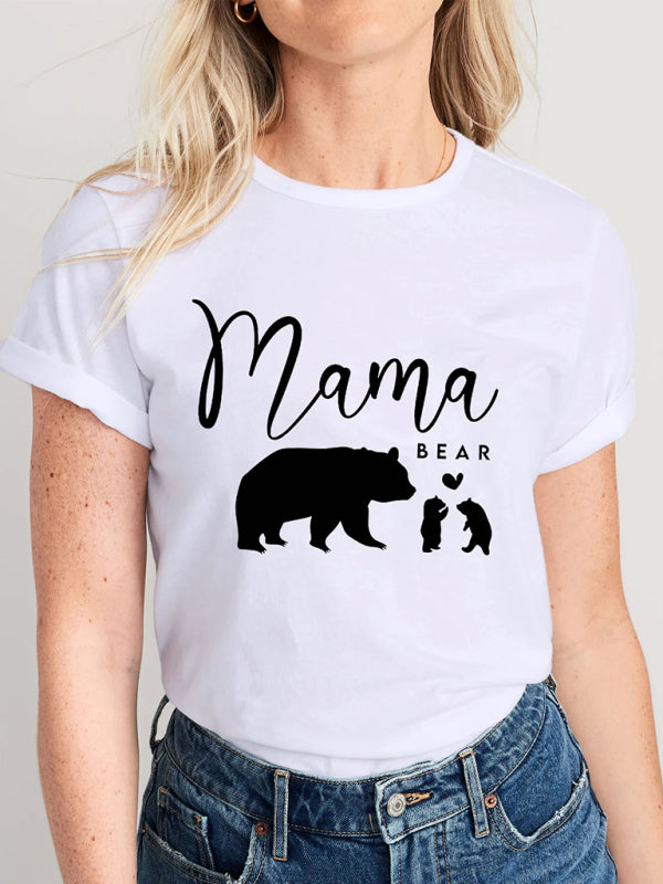Women’s Knitted Round Neck Mother’s Day Print Short Sleeve T-Shirt - White / S
