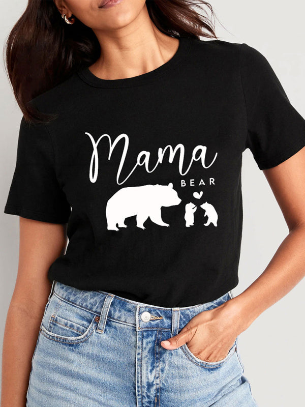 Women’s Knitted Round Neck Mother’s Day Print Short Sleeve T-Shirt - Black / S