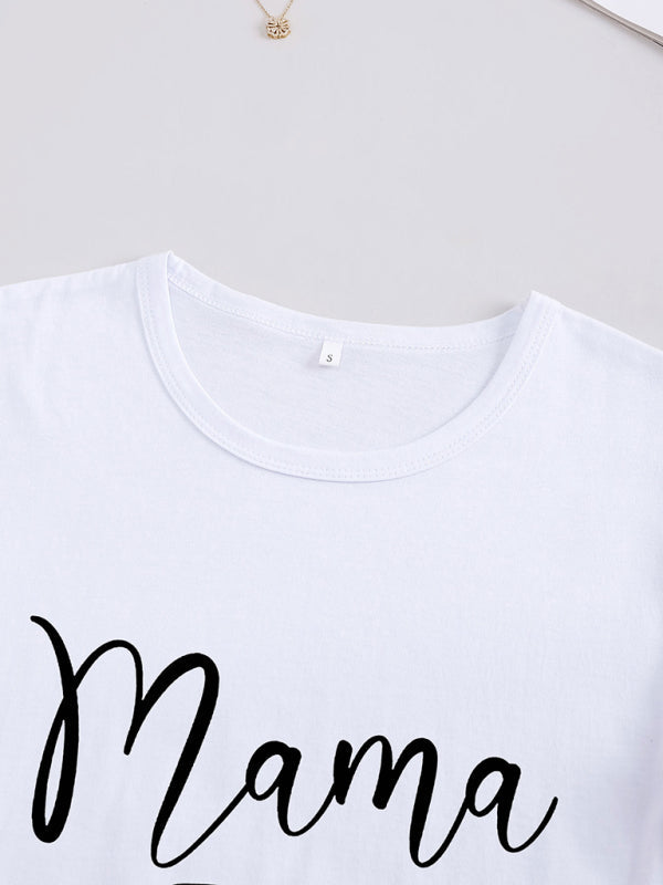 Women’s Knitted Round Neck Mother’s Day Print Short Sleeve T-Shirt