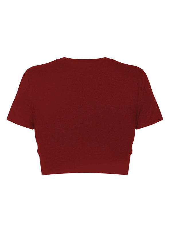 Women’s Knitted Short Slim Fit T-Shirt with Navel and Knot