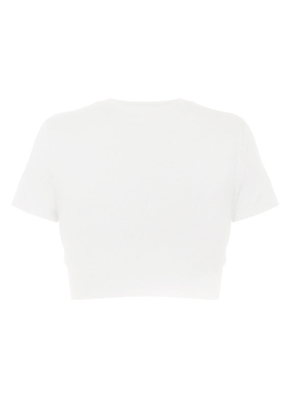 Women’s Knitted Short Slim Fit T-Shirt with Navel and Knot