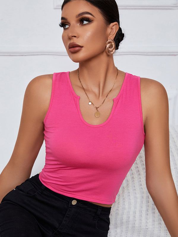 Women’s knitted U-neck all-match short vest - Rose / XS