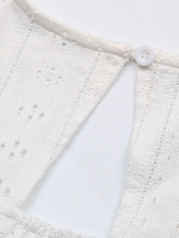 Women’s Knitted V-neck Casual Fashion Lace Small Flying Sleeve Top