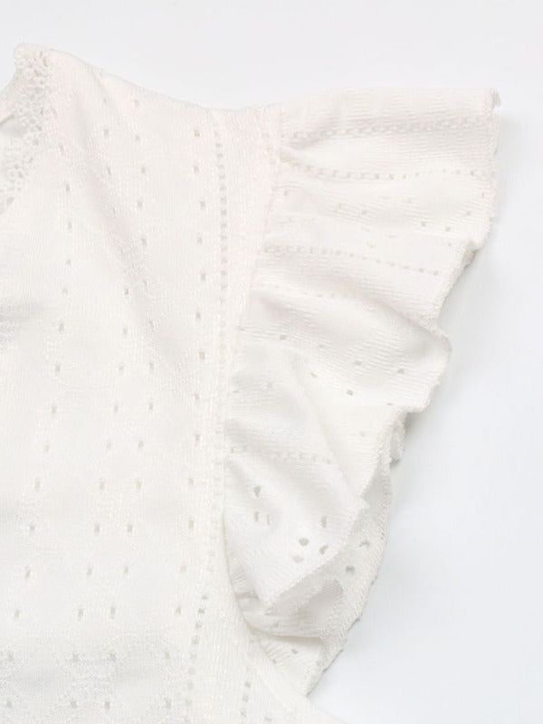 Women’s Knitted V-neck Casual Fashion Lace Small Flying Sleeve Top
