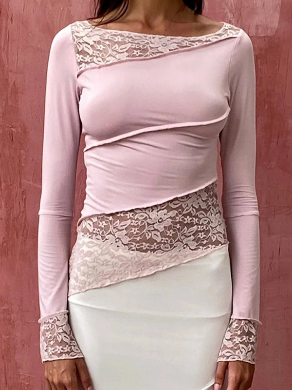 Women’s lace patchwork long sleeve top