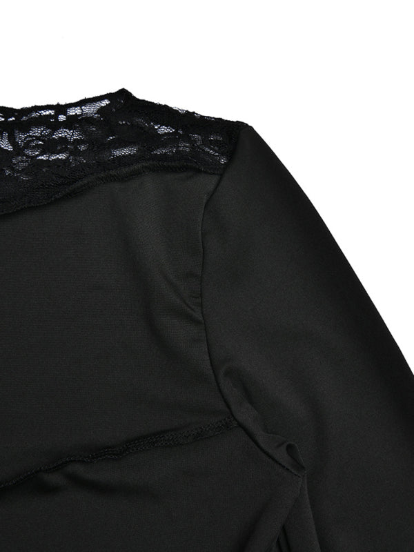 Women’s lace patchwork long sleeve top