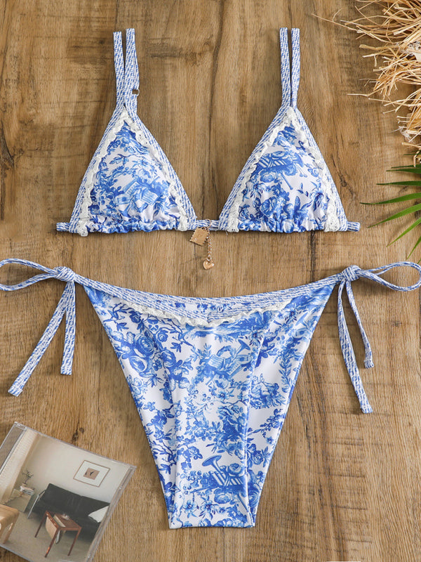 Women’s lace suspenders sexy lace-up two-piece bikini