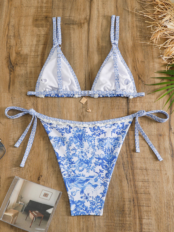 Women’s lace suspenders sexy lace-up two-piece bikini
