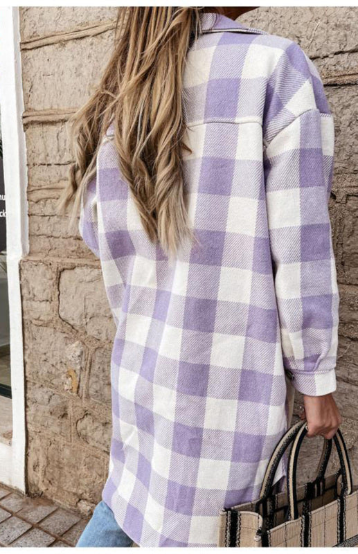 Women’S Long Plaid Shirt Large Coat