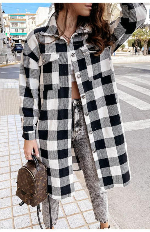 Women’S Long Plaid Shirt Large Coat